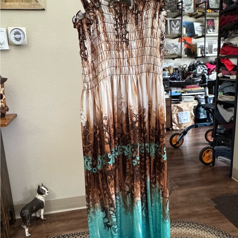 Chic Brown and Teal Maxi Dress